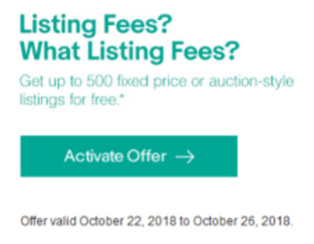 eBay free listing promotion October 22 2018